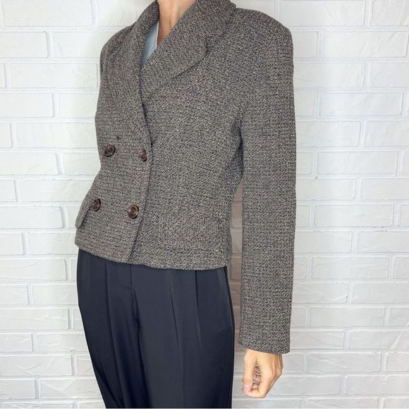 Vintage Jackets & Blazers - Vintage wool blend cropped double breasted tweed blazer 10